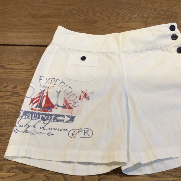 Ralph Lauren Shorts Womens 2 Nautical Button Casual Beach Resort Pockets White - Picture 2 of 9